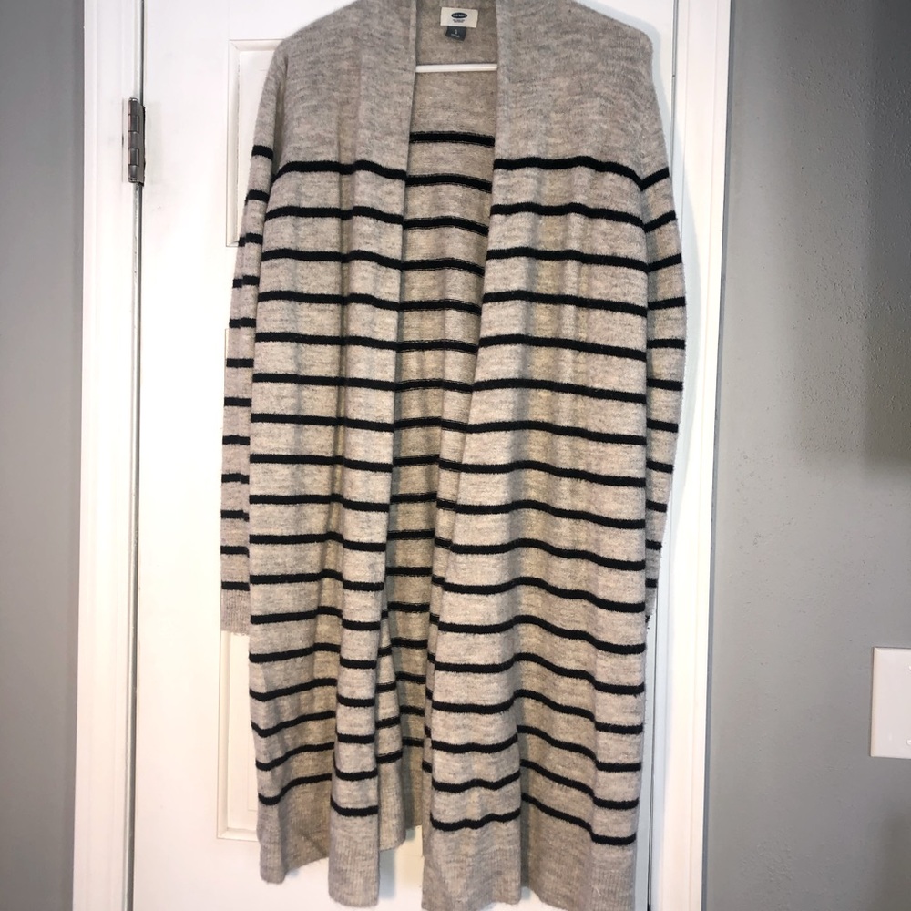 Old Navy striped open sweater gray, large